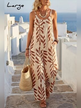 Casual loose fitting 'Branches' jumpsuit, Large, new